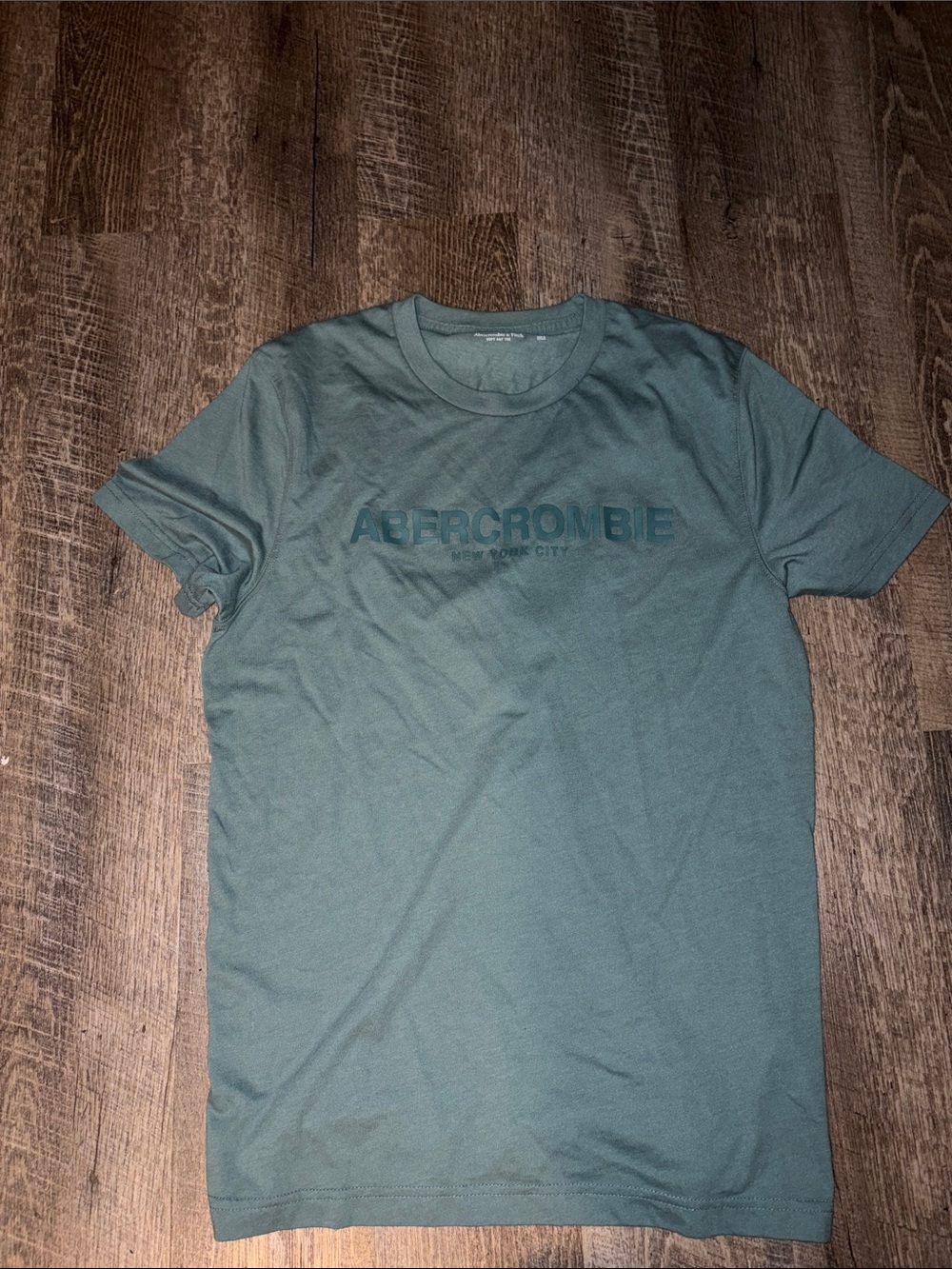 Abercrombie & Fitch Men's Teal Crew Neck Logo Tee